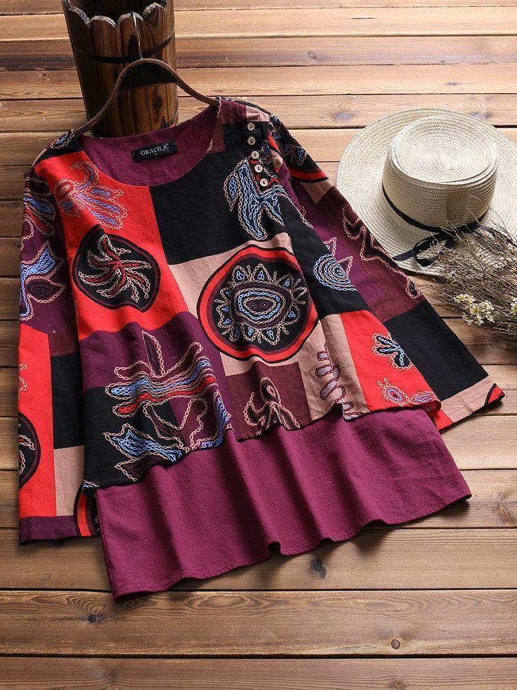 Casual Printed Women Two Layers Blouses