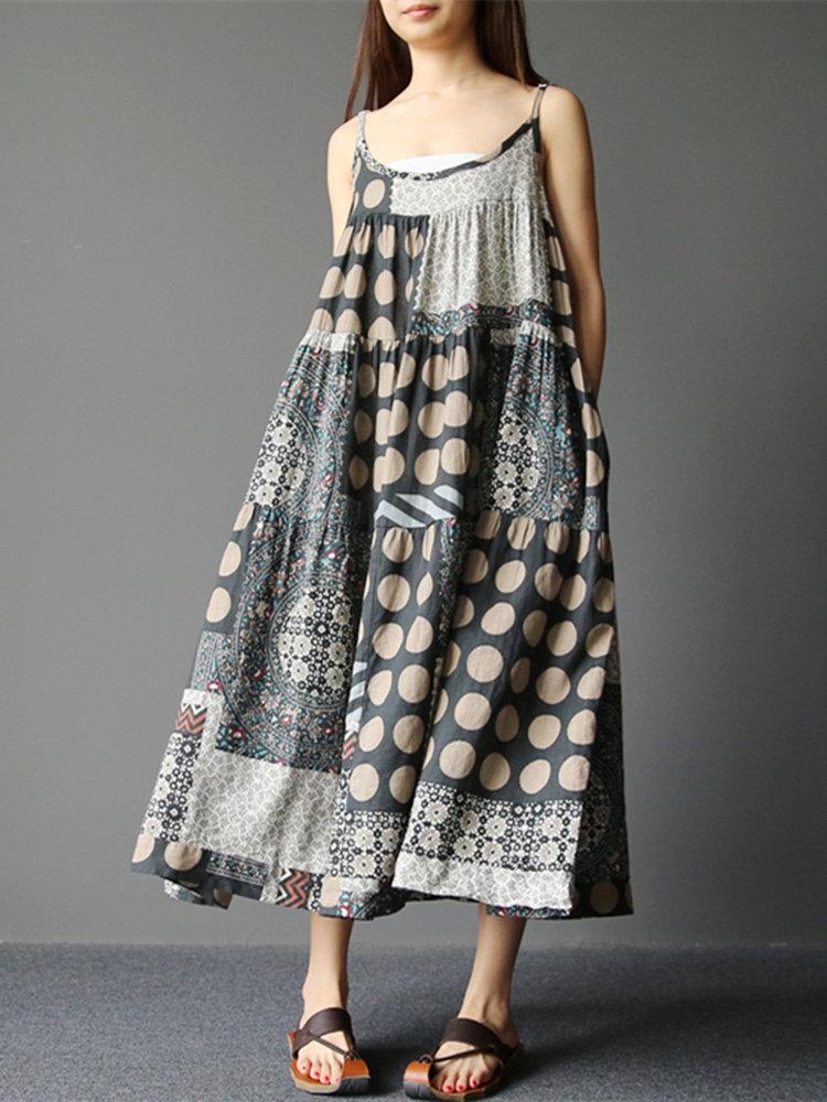 Bohemian Spaghetti Strap Printed Vintage Long Maxi Dresses