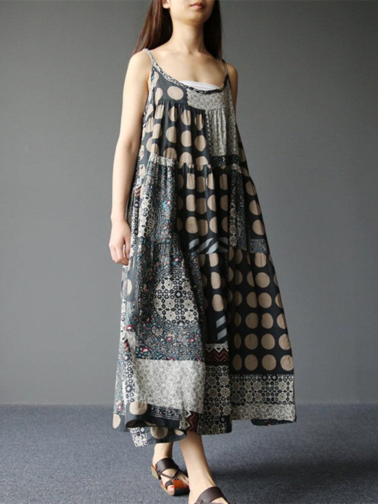 Bohemian Spaghetti Strap Printed Vintage Long Maxi Dresses