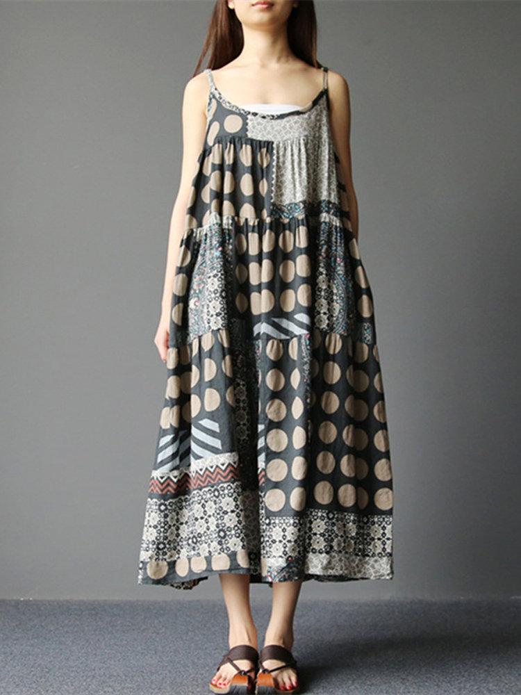 Bohemian Spaghetti Strap Printed Vintage Long Maxi Dresses
