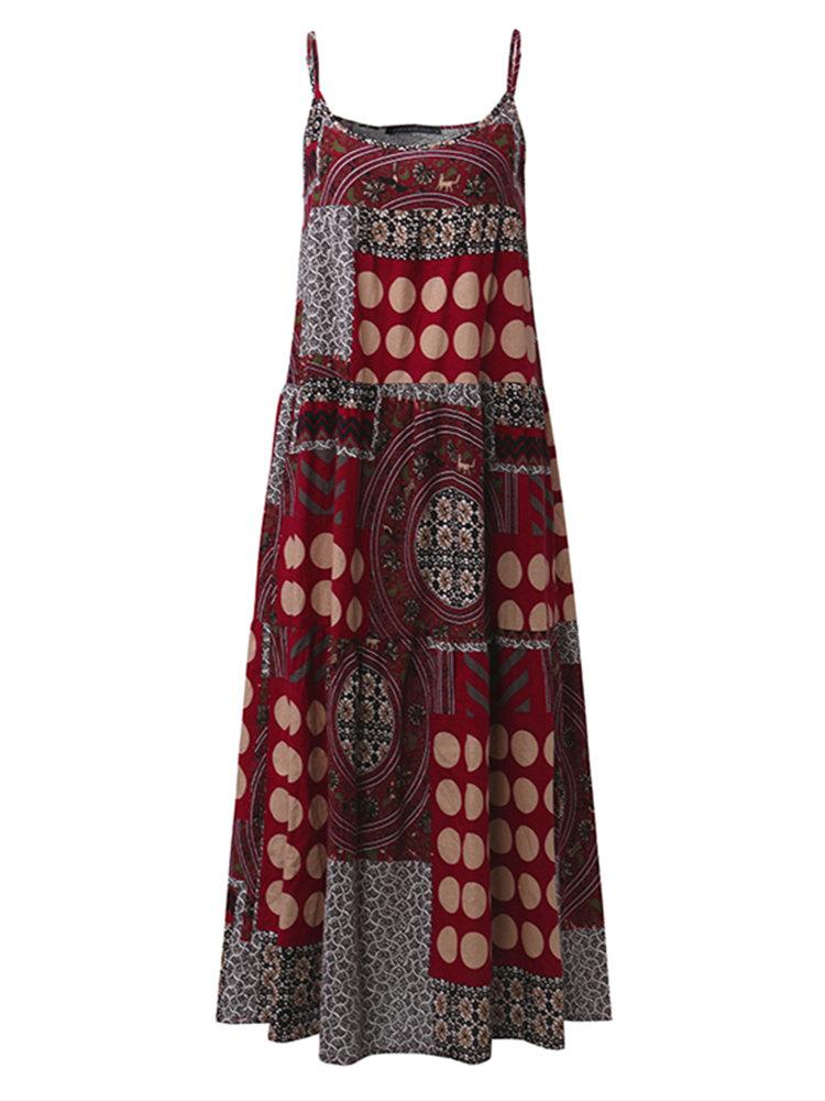 Bohemian Spaghetti Strap Printed Vintage Long Maxi Dresses