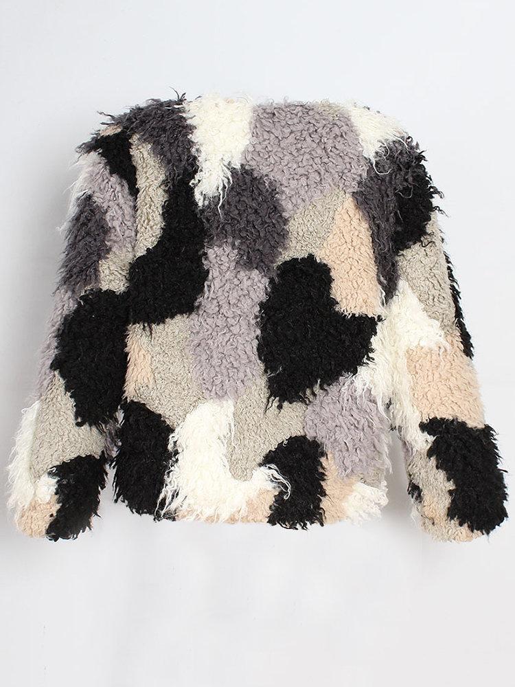 Faux Fur Color Mixing Autumn Winter Short Coat